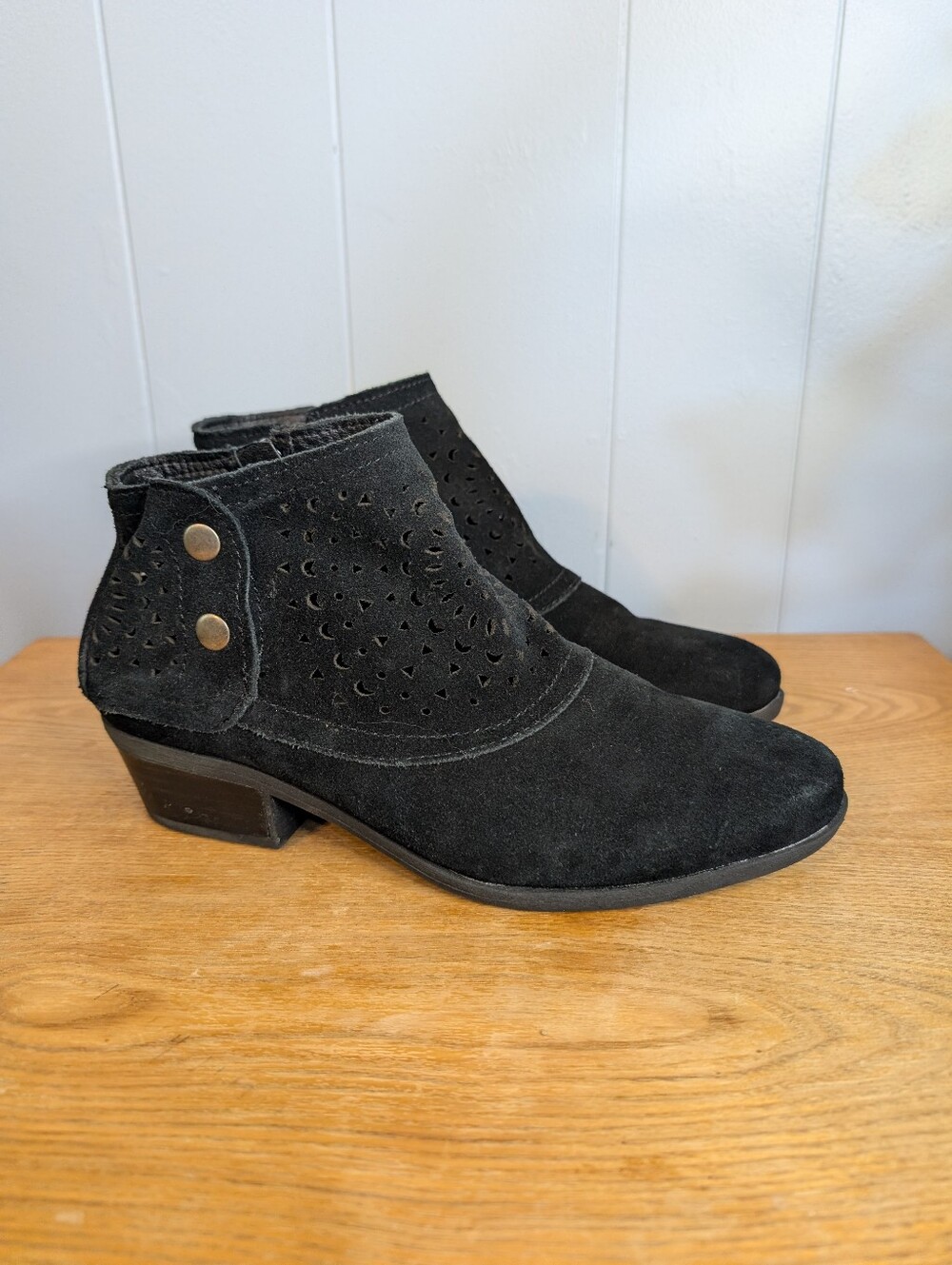 BareTraps Black Suede Perforated Ankle Booties